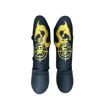 Utuk Hunter Black-Gold Muay Thai Shin Guards