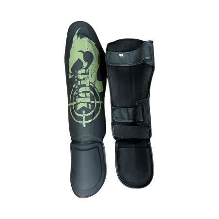 Utuk Hunter Black and Green Muay Thai Shin Guards 1