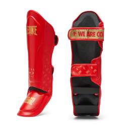 Leone muay thai shin guards DNA red