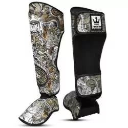 Buddha muay thai Dragon shin guards white 1