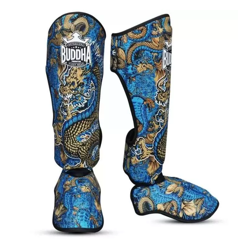 Buddha kick boxing Dragon shin guards blue