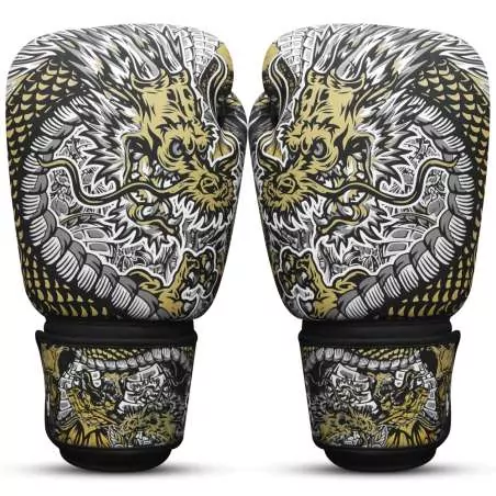 Buddha fantasy dragon muay thai gloves (white)